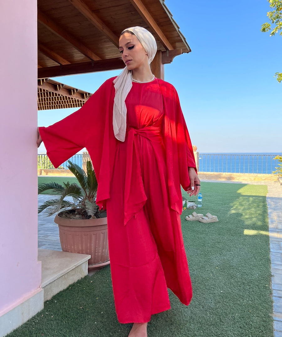 HOOReya Belted Jumpsuit in Red