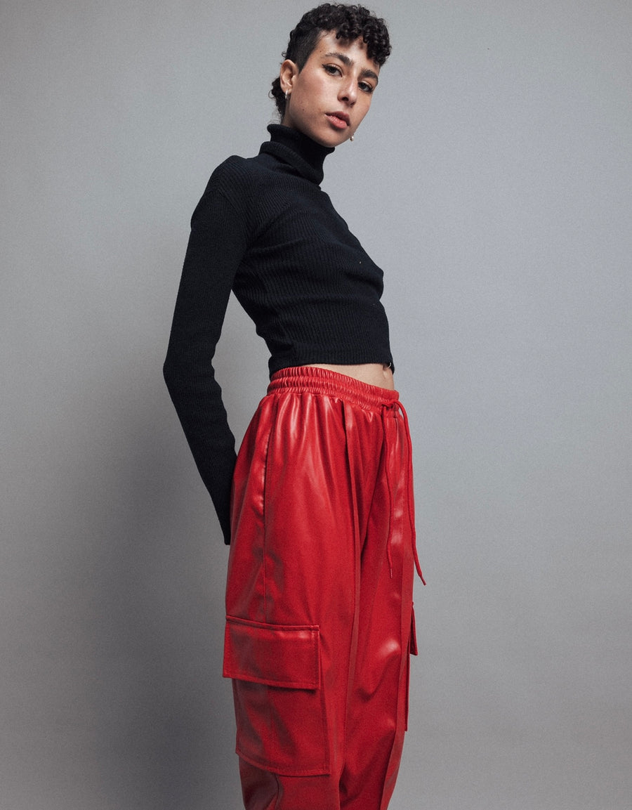 Cargo Leather Pants in Red