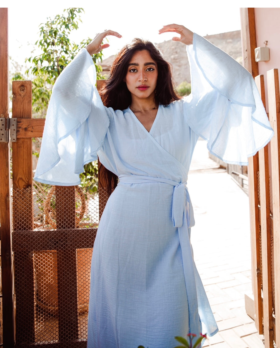 Ruffle Wrap Dress in Blue