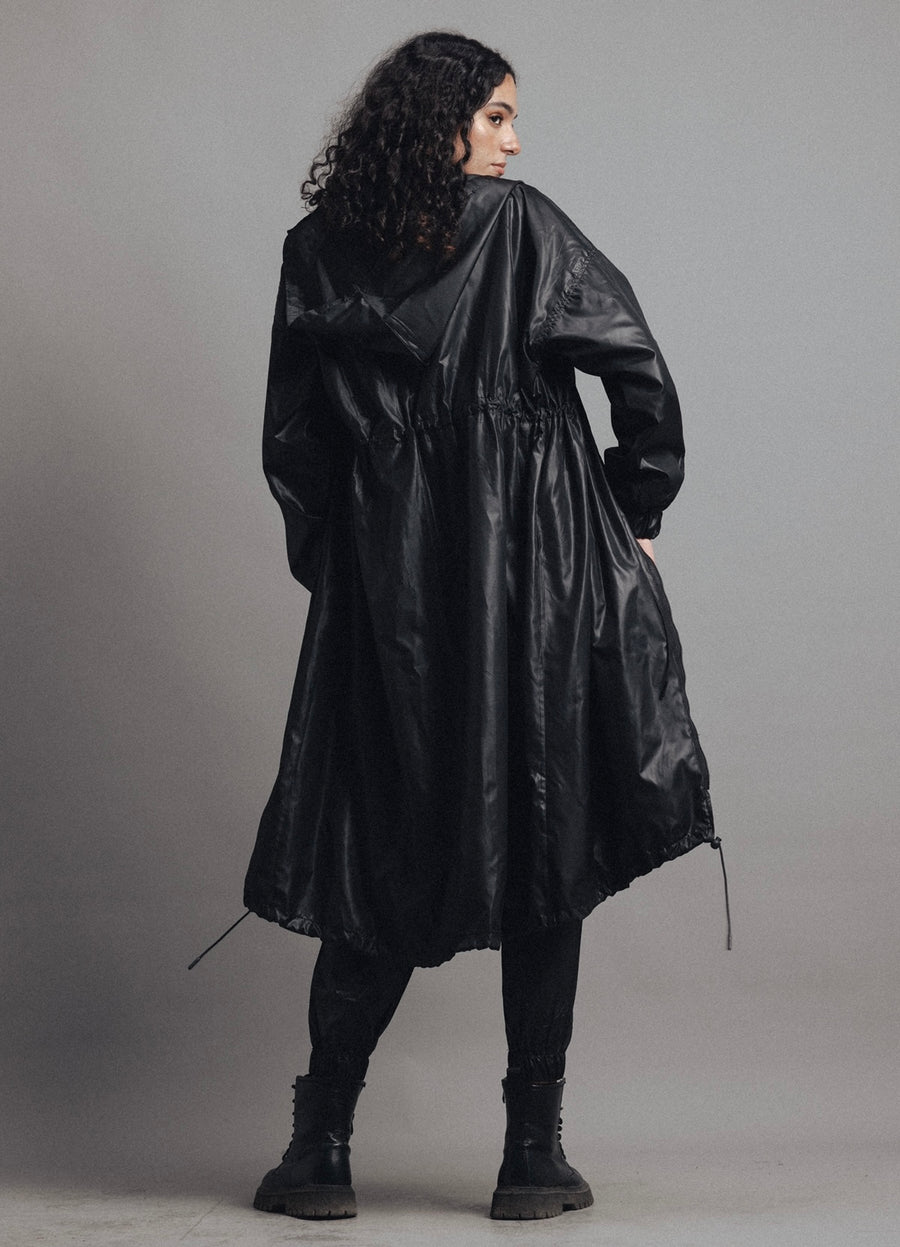 Hooded Trench Coat in Black