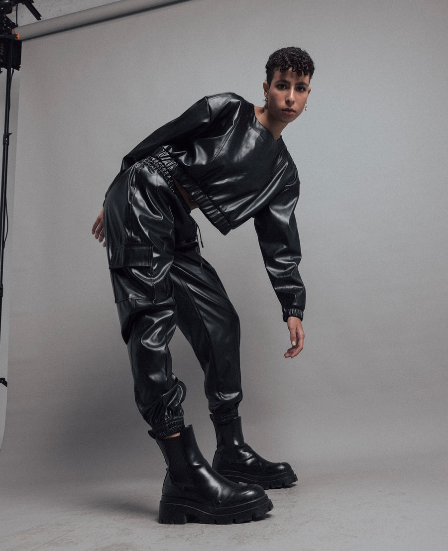 Leather Crop Top in Black