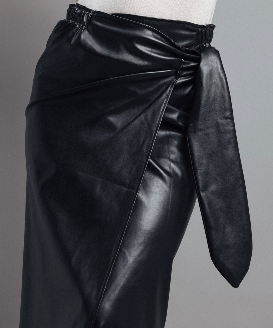 Leather Wrap Skirt in Black