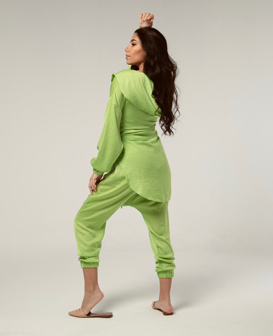 Harem Silky Pants in Lime Green