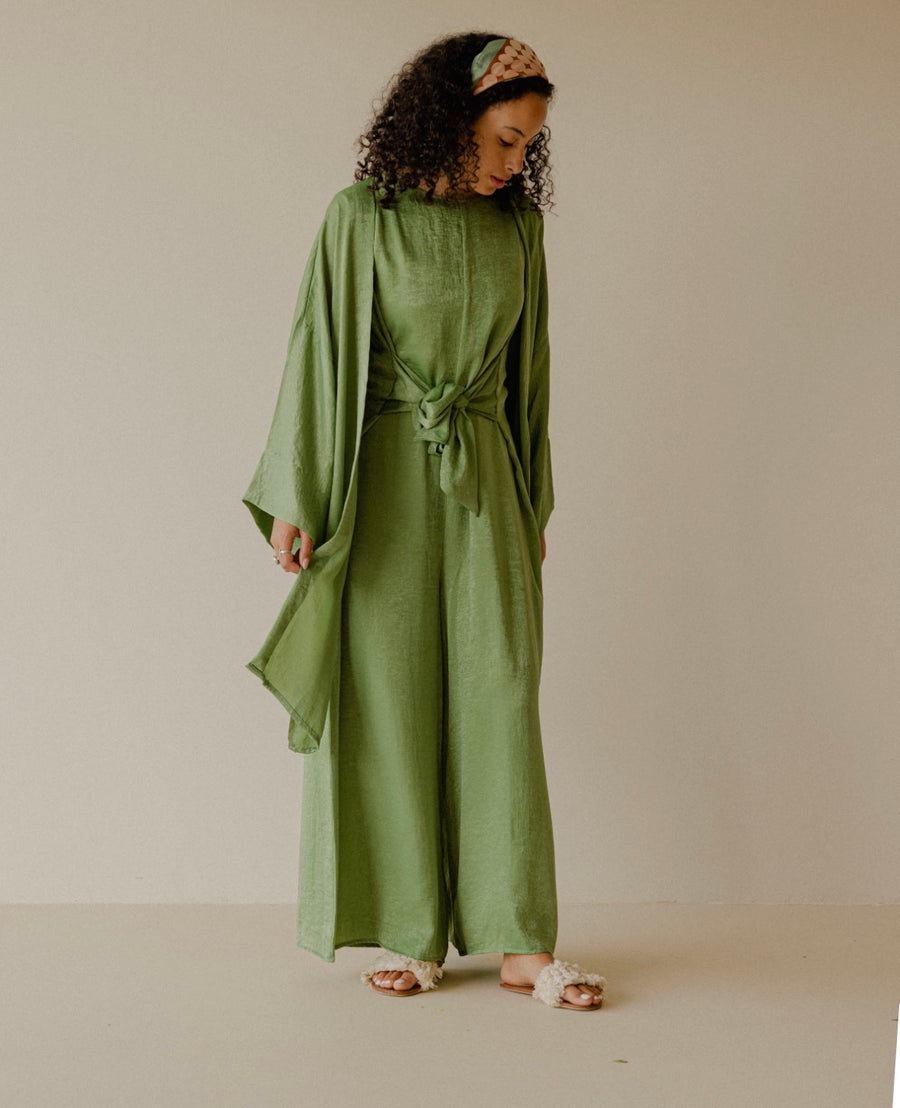 HOOReya Belted Jumpsuit in Green