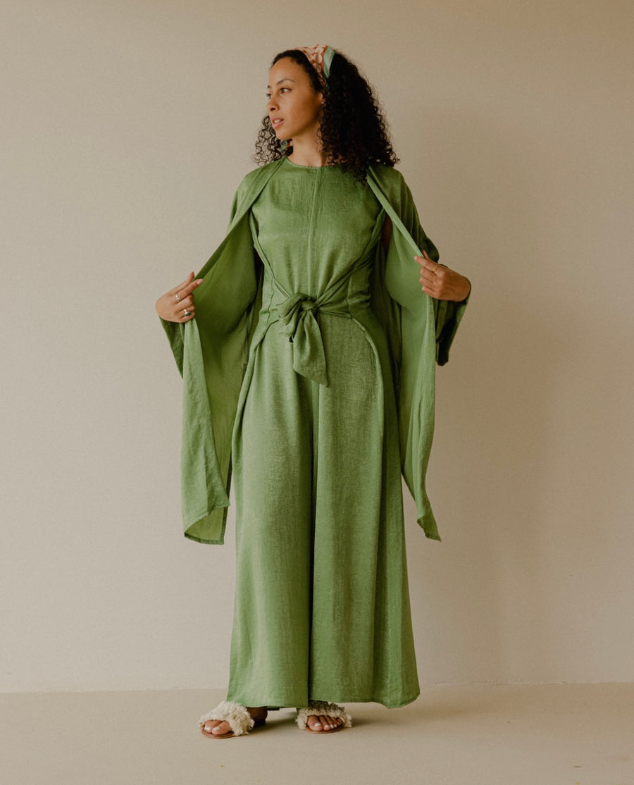 HOOReya Belted Jumpsuit in Green