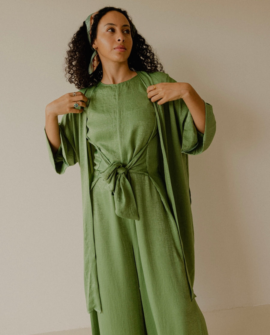 HOOReya Belted Jumpsuit in Green